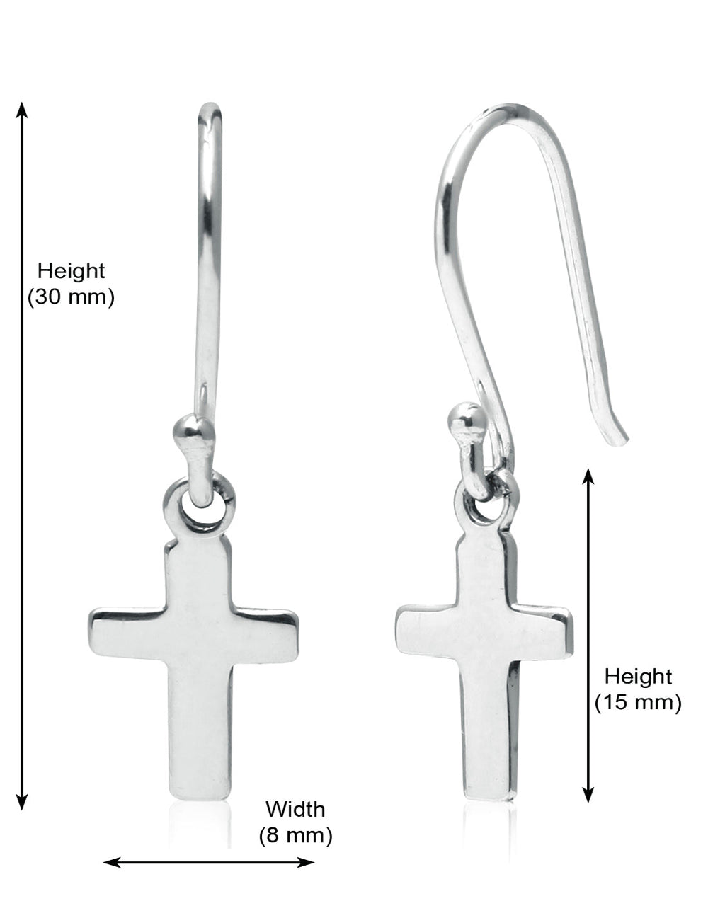 Beautiful and Delicate Unisex Pure 92.5 Sterling Silver Cross Hanging Earrings - Studs