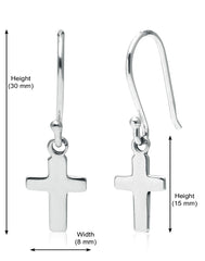 Beautiful and Delicate Unisex Pure 92.5 Sterling Silver Cross Hanging Earrings - Studs
