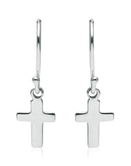 Beautiful and Delicate Unisex Pure 92.5 Sterling Silver Cross Hanging Earrings - Studs