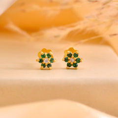 Beautiful Green CZ Screw Back Gold Plated 92.5 Silver Stud Earrings - Studs