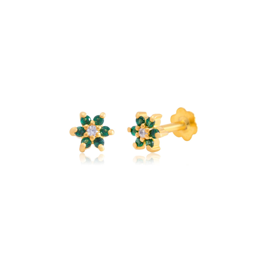 Beautiful Green CZ Screw Back Gold Plated 92.5 Silver Stud Earrings - Studs