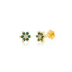 Beautiful Green CZ Screw Back Gold Plated 92.5 Silver Stud Earrings - Studs