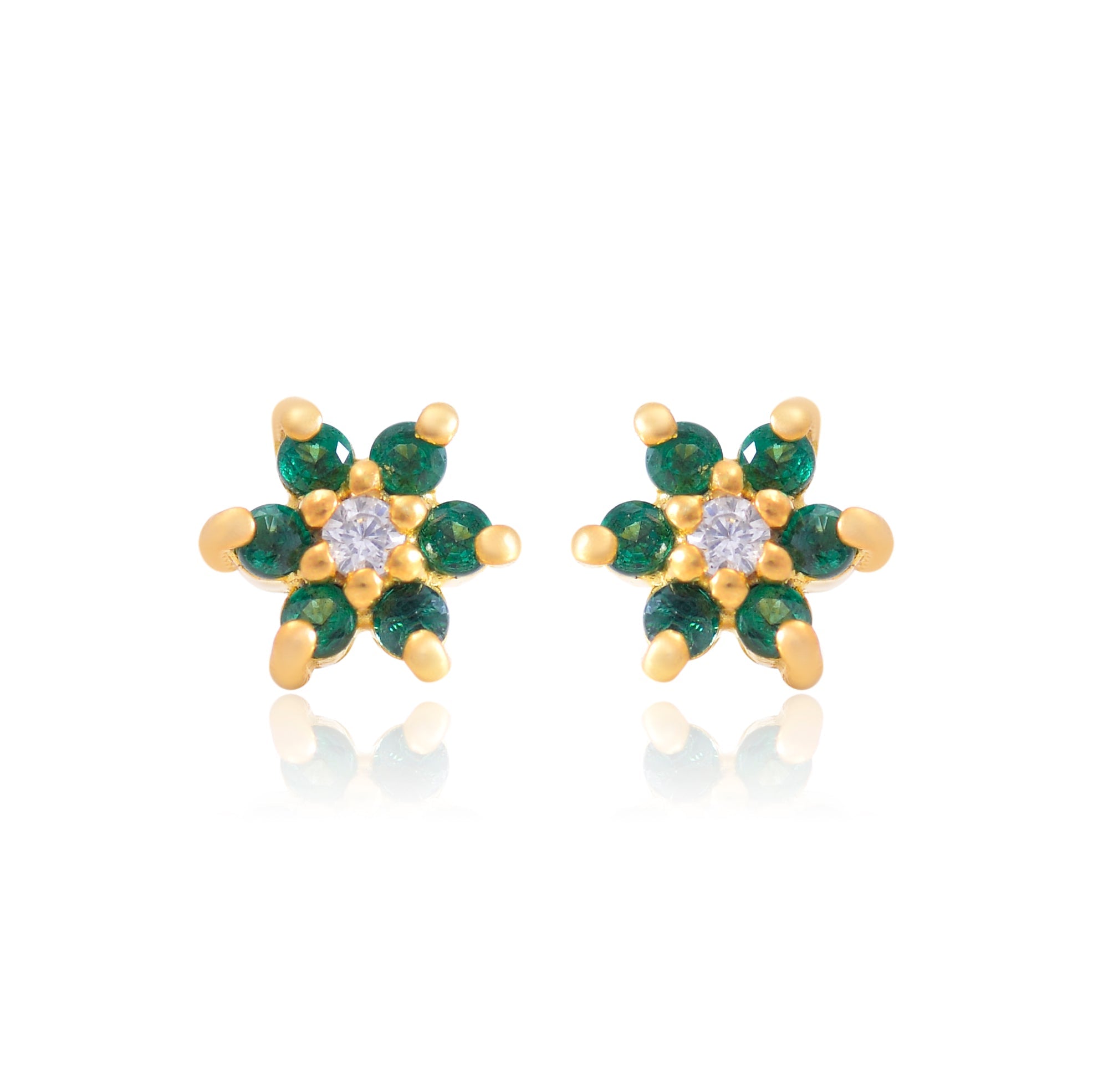 Beautiful Green CZ Screw Back Gold Plated 92.5 Silver Stud Earrings - Studs
