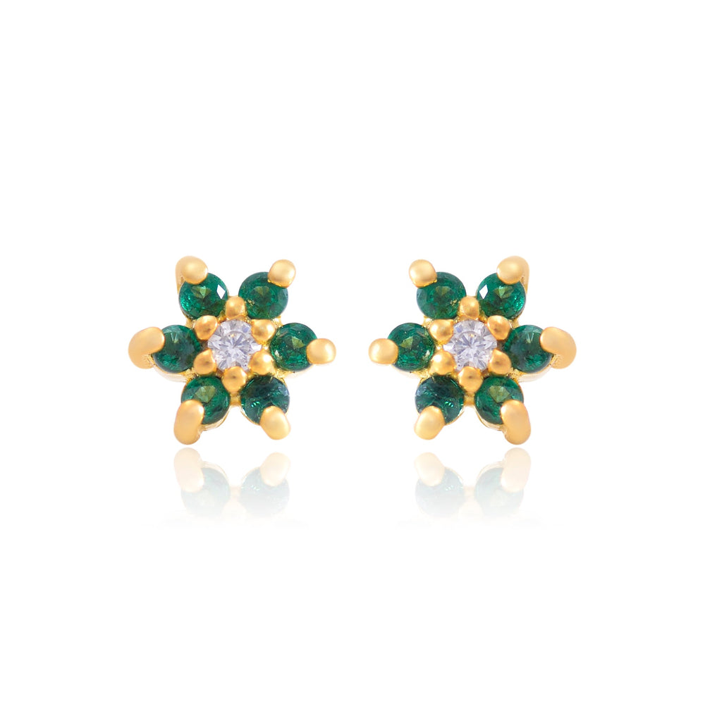 Beautiful Green CZ Screw Back Gold Plated 92.5 Silver Stud Earrings - Studs