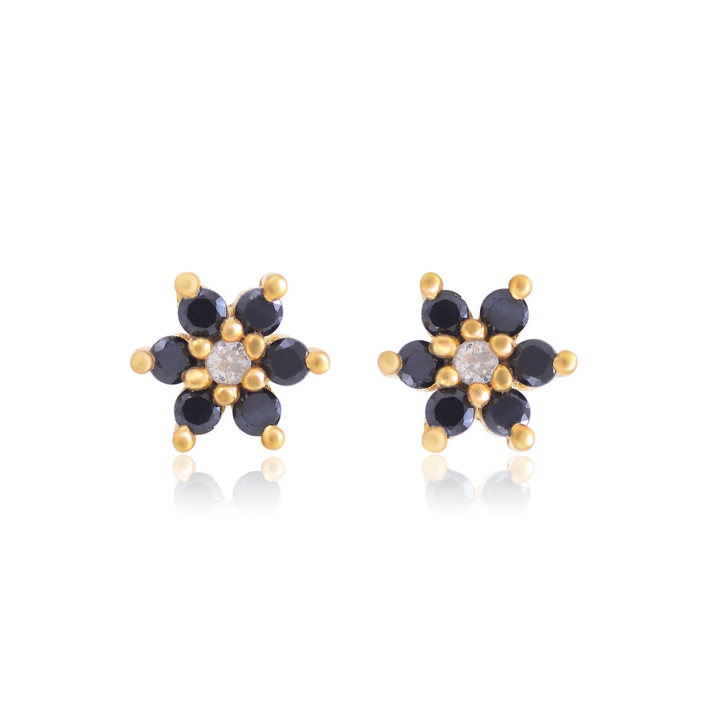 Black CZ Screw Back Gold Plated 92.5 Silver Stud Earrings - Studs