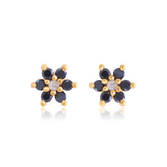Black CZ Screw Back Gold Plated 92.5 Silver Stud Earrings - Studs