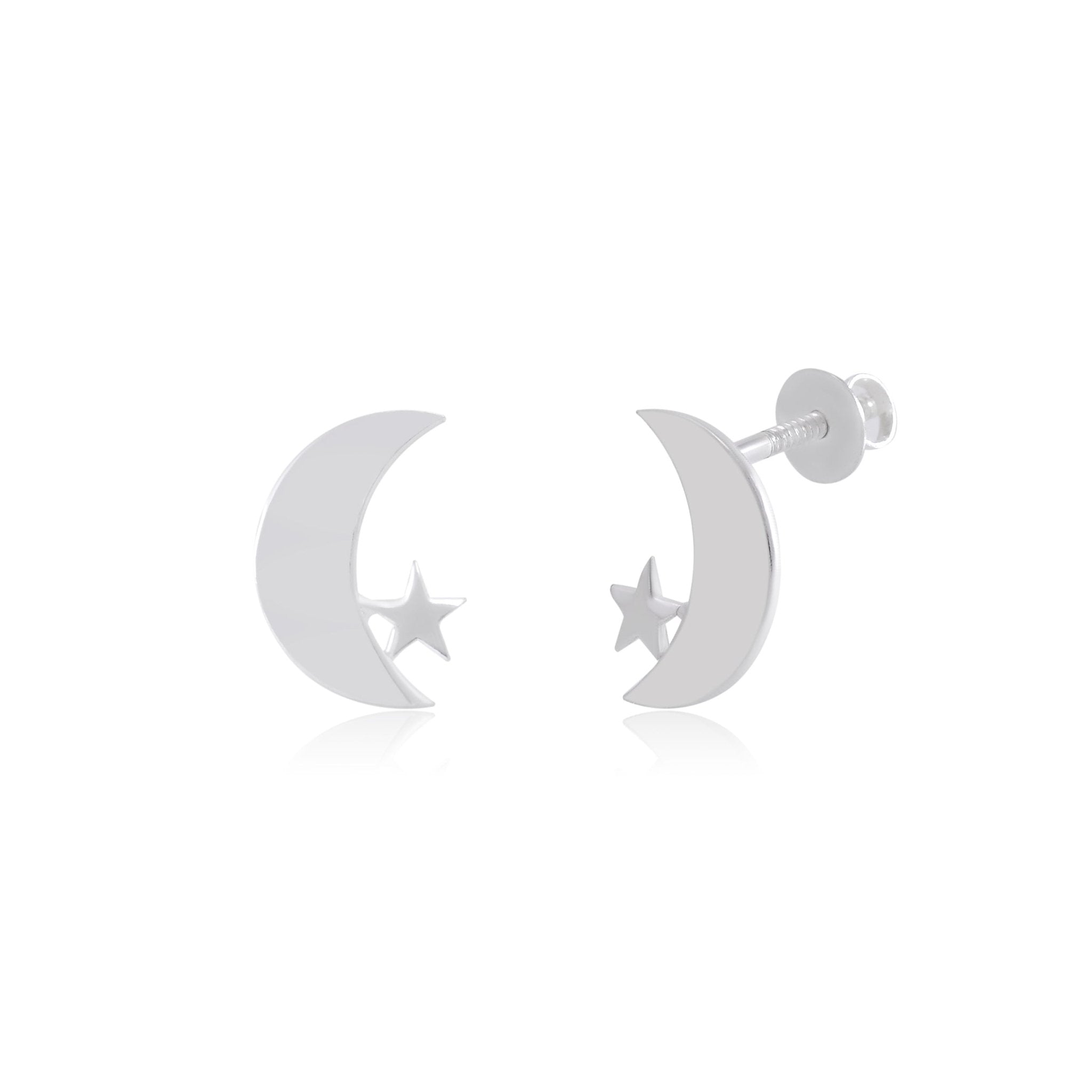 Chaand Taara 92.5 Sterling Silver Pair of Star n Moon Stud Earrings - Studs