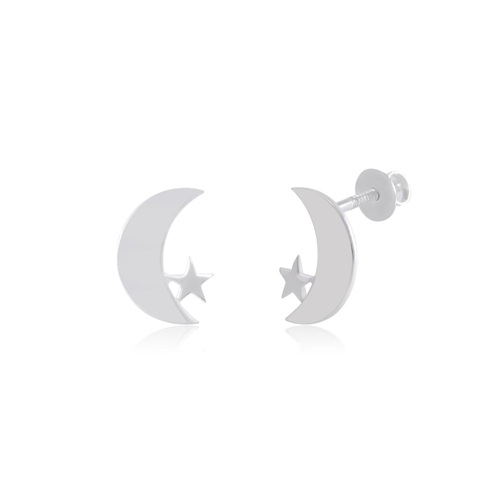 Chaand Taara 92.5 Sterling Silver Pair of Star n Moon Stud Earrings - Studs