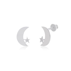 Chaand Taara 92.5 Sterling Silver Pair of Star n Moon Stud Earrings - Studs