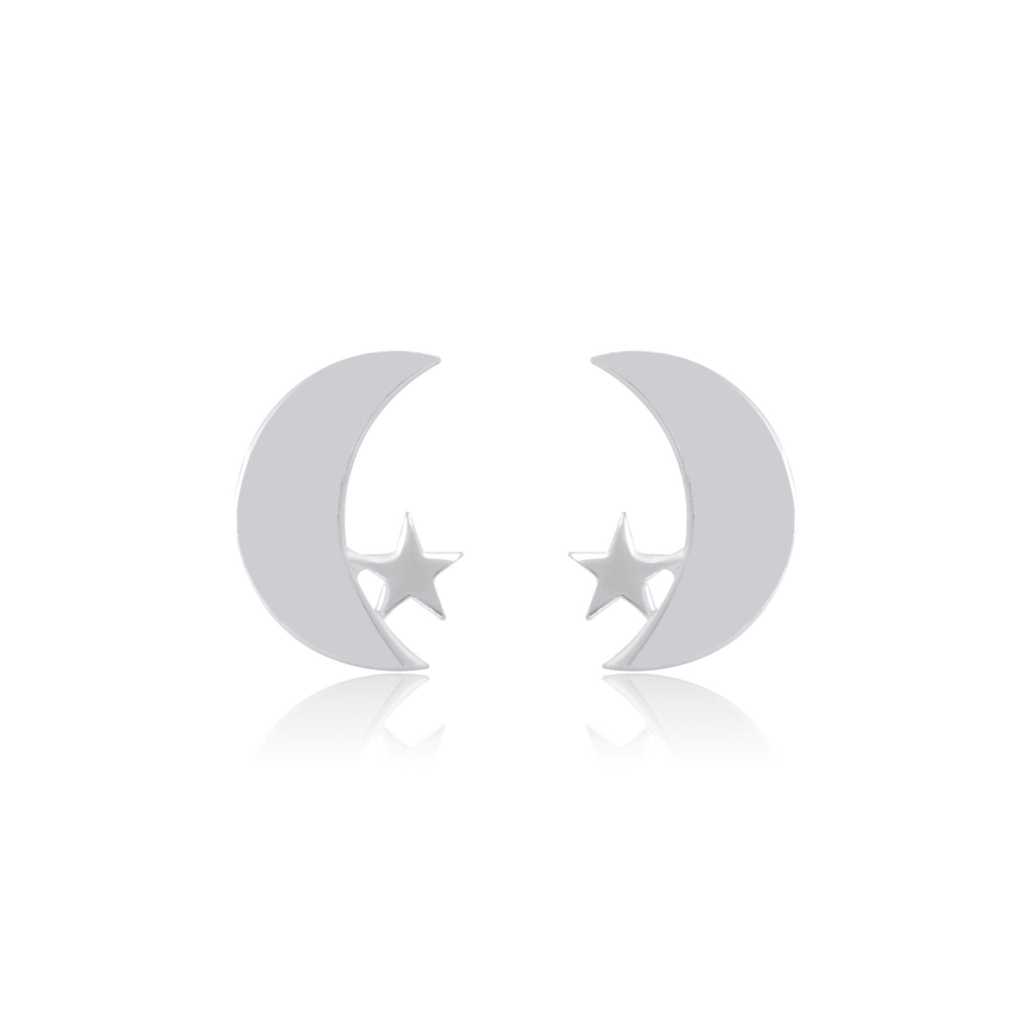Chaand Taara 92.5 Sterling Silver Pair of Star n Moon Stud Earrings - Studs