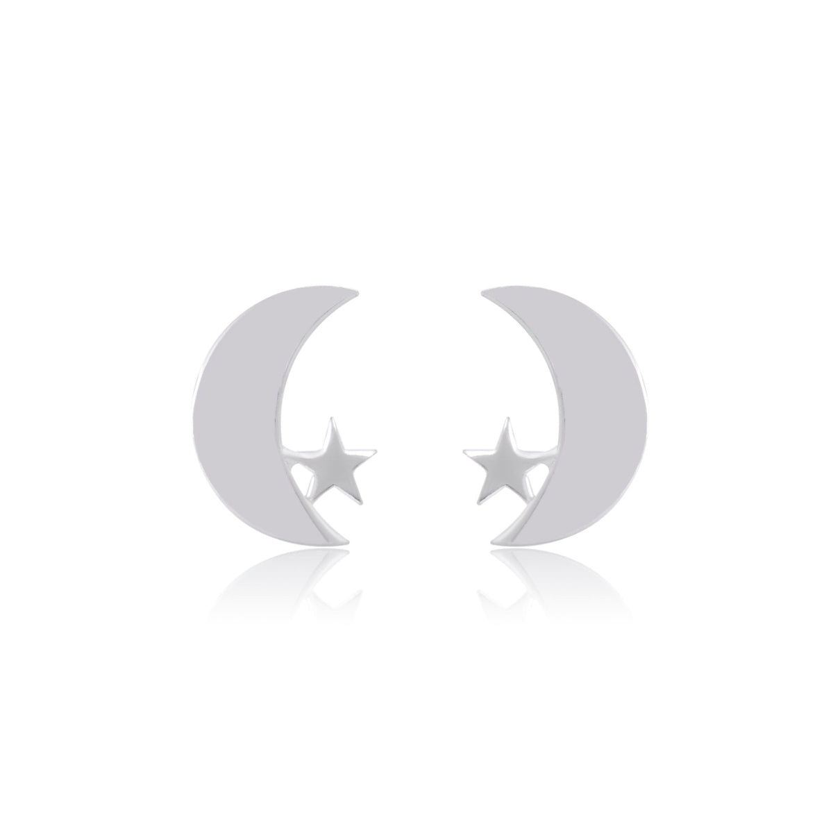 Chaand Taara 92.5 Sterling Silver Pair of Star n Moon Stud Earrings - Studs