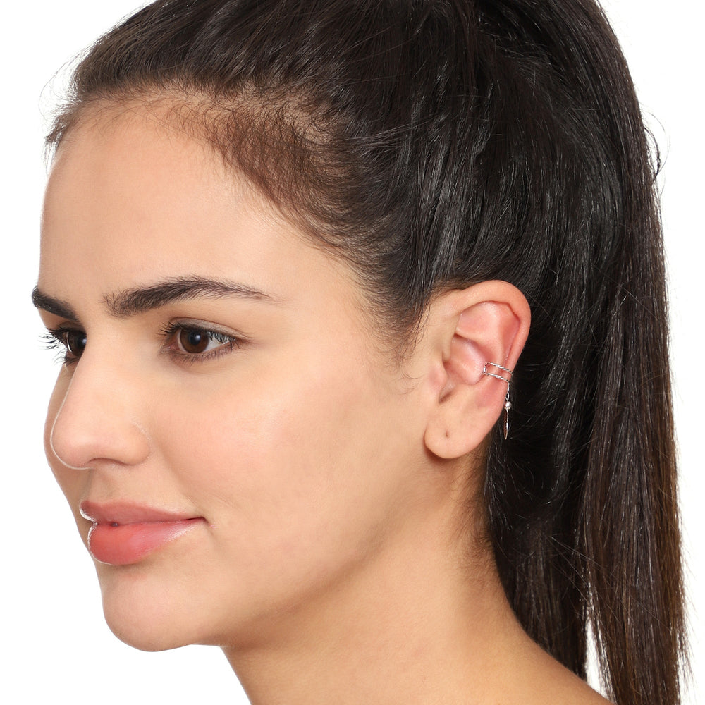 Clip On Hanging Leaf Ear Cuffs Earrings in 92.5 Silver - Studs