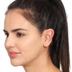 Clip On Hanging Leaf Ear Cuffs Earrings in 92.5 Silver - Studs