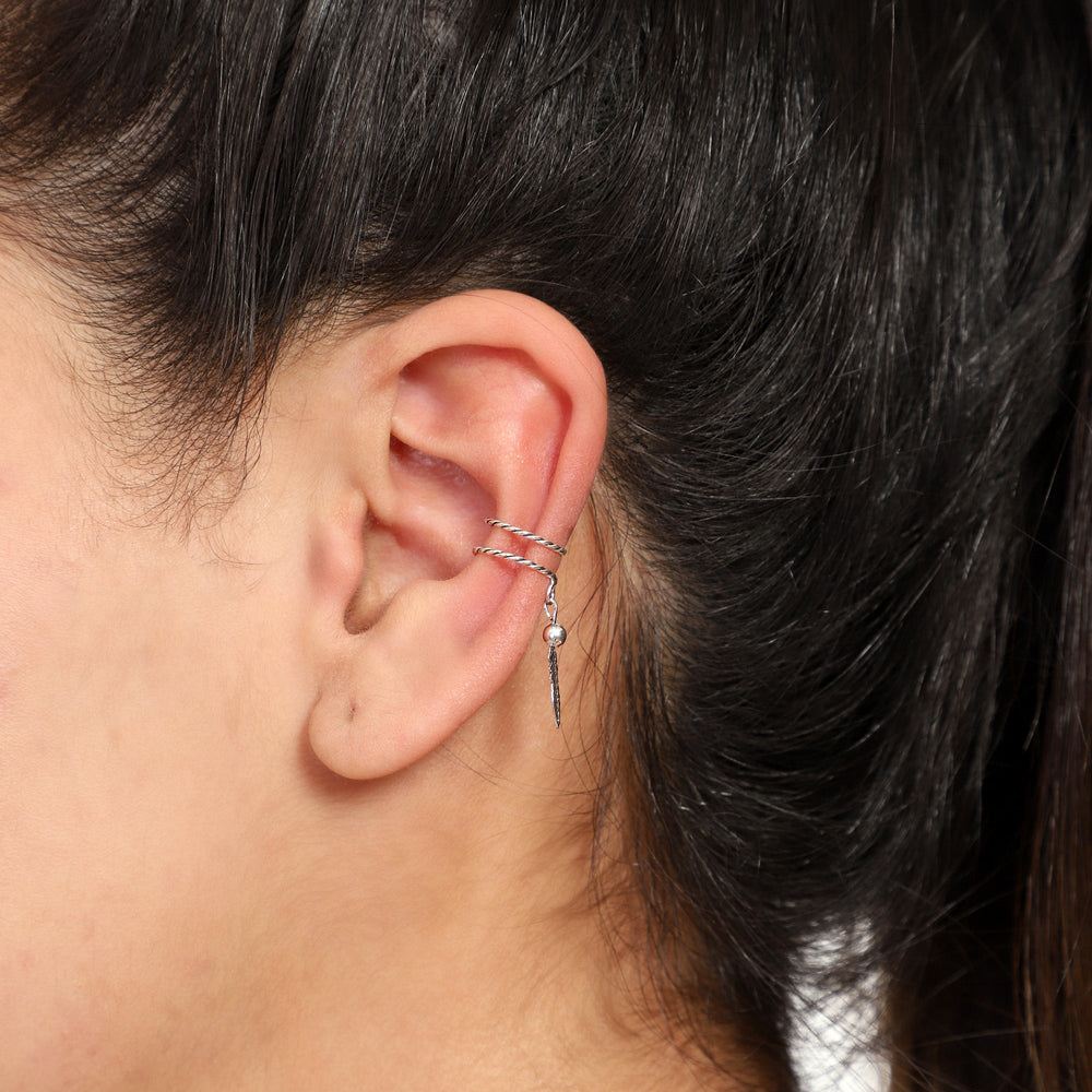 Clip On Hanging Leaf Ear Cuffs Earrings in 92.5 Silver - Studs