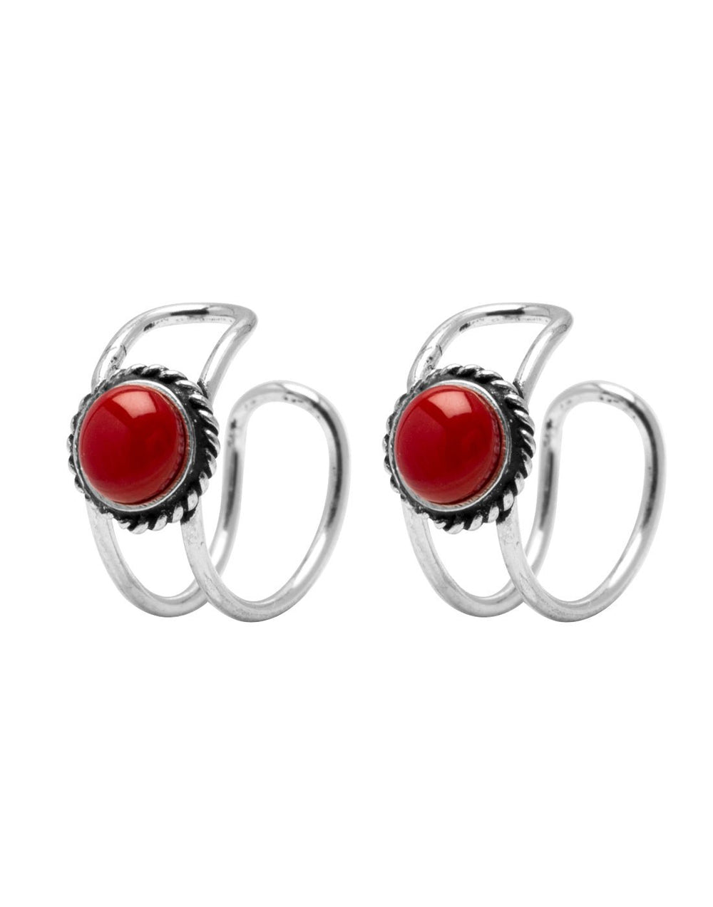 Clip On Red Stone Ear Cuffs Earrings in 92.5 Silver - Studs