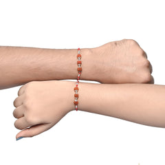 Combo 92.5 Sterling Silver Rudraksh Rakhi Red Thread Bhaiya Bhabhi - Bangles And Bracelets
