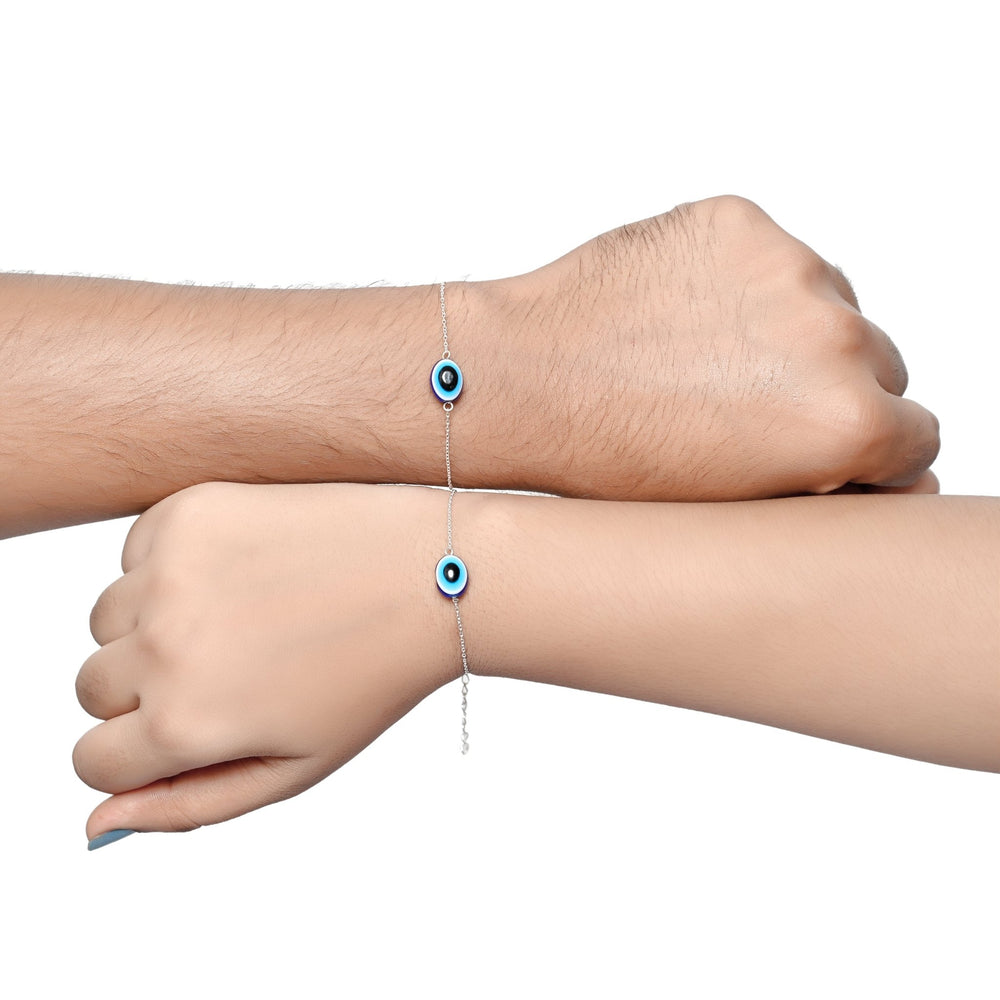 Combo of 2 92.5 Sterling Silver Evil Eye Bracelet (Large and Small) - Bangles And Bracelets
