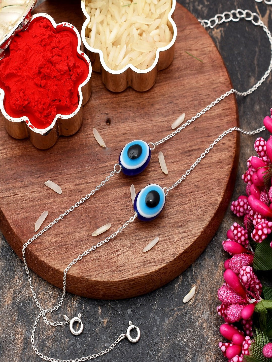 Combo of 2 92.5 Sterling Silver Evil Eye Bracelet (Large and Small) - Bangles And Bracelets