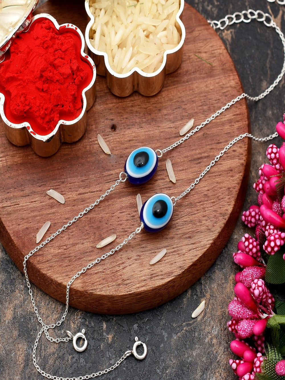 Combo of 2 92.5 Sterling Silver Evil Eye Bracelet (Large and Small) - Bangles And Bracelets