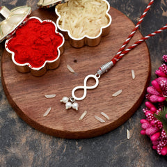 Combo of 92.5 Sterling Silver Infinity Rakhi in Red Thread for Bhaiya Bhabhi Couple Rakhi - Bangles And Bracelets