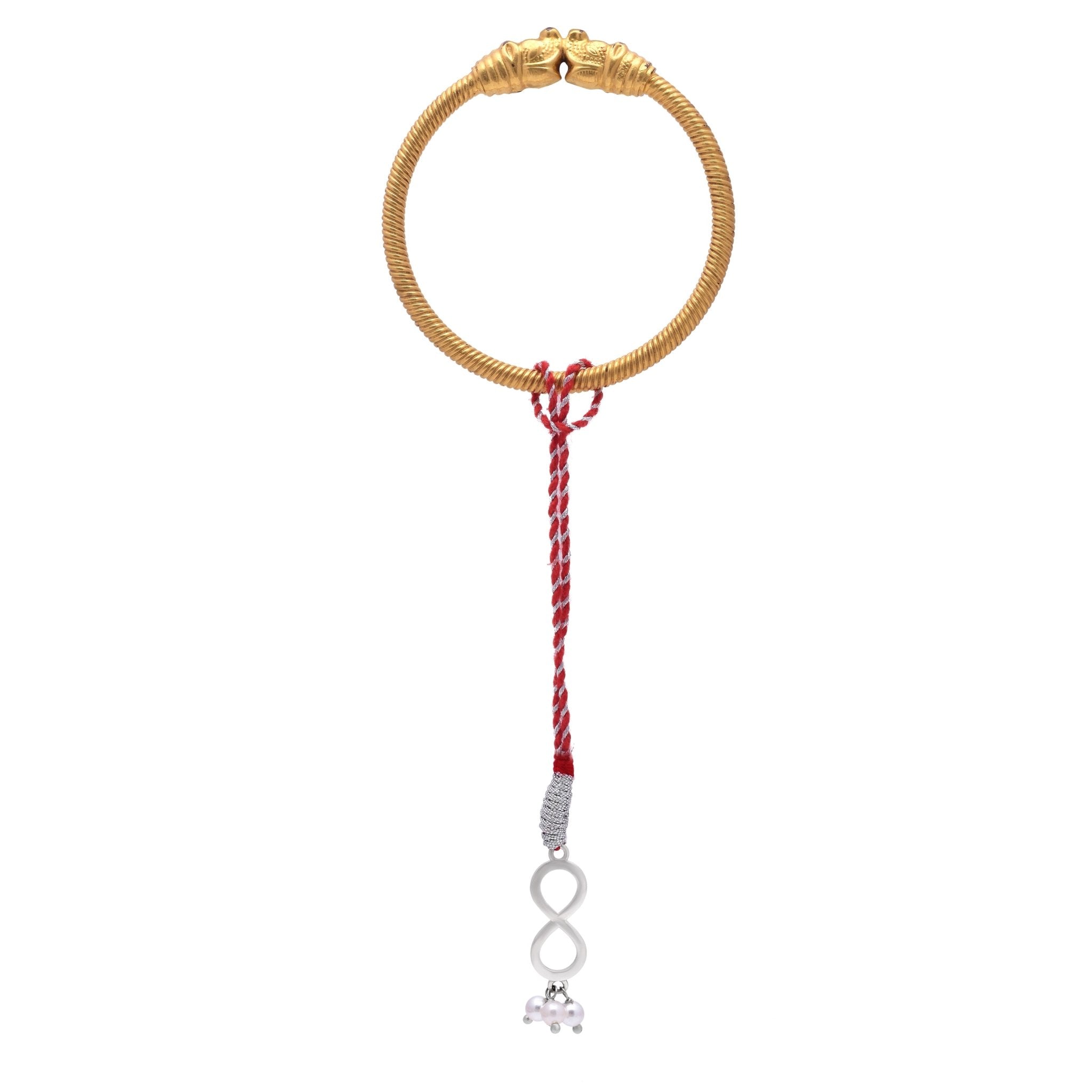 Combo of 92.5 Sterling Silver Infinity Rakhi in Red Thread for Bhaiya Bhabhi Couple Rakhi - Bangles And Bracelets