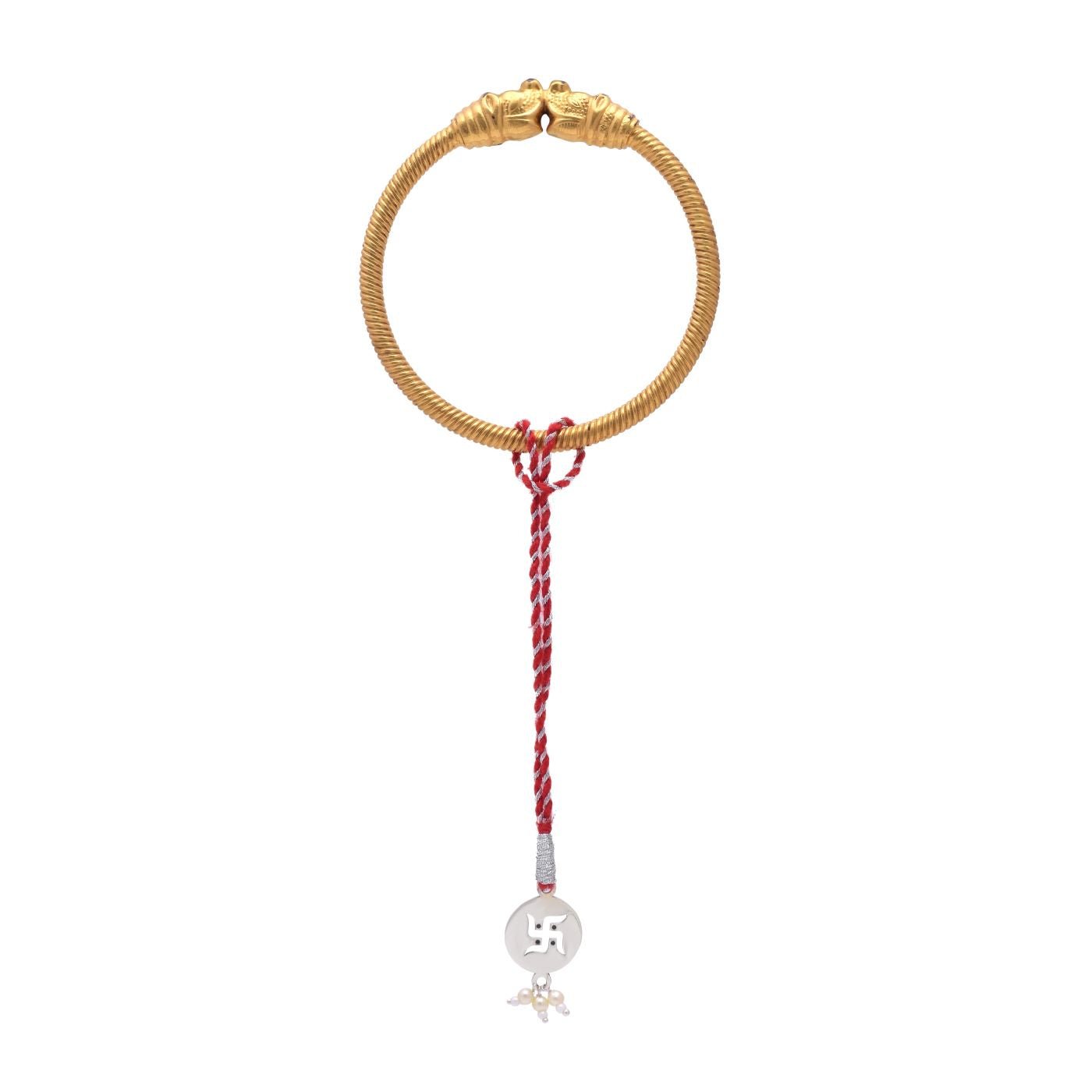 Combo of 92.5 Sterling Silver Swastik Rakhi in Red Thread for Bhaiya Bhabhi - Bangles And Bracelets