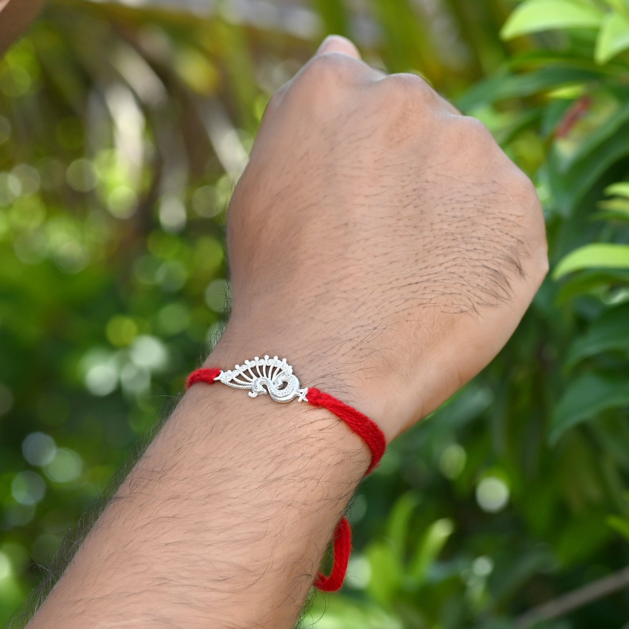 Combo of Silver Alloy Peacock Thread Rakhi for Bhaiya Bhabhi Couple Rakhi - Bangles And Bracelets