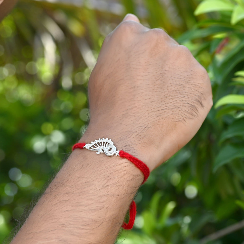 Combo of Silver Alloy Peacock Thread Rakhi for Bhaiya Bhabhi Couple Rakhi - Bangles And Bracelets