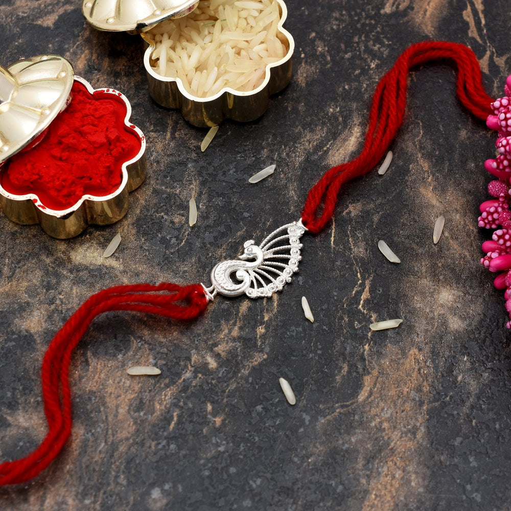 Combo of Silver Alloy Peacock Thread Rakhi for Bhaiya Bhabhi Couple Rakhi - Bangles And Bracelets