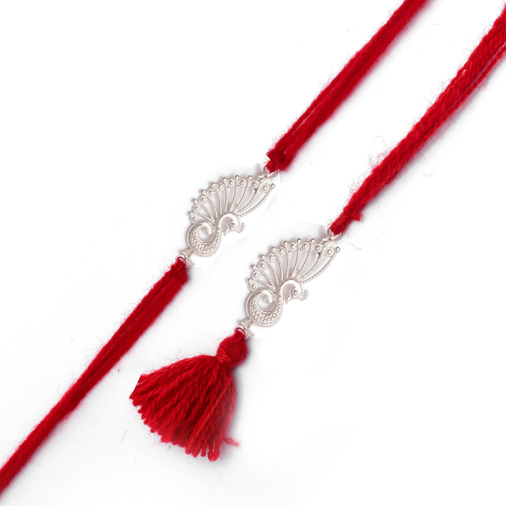 Combo of Silver Alloy Peacock Thread Rakhi for Bhaiya Bhabhi Couple Rakhi - Bangles And Bracelets