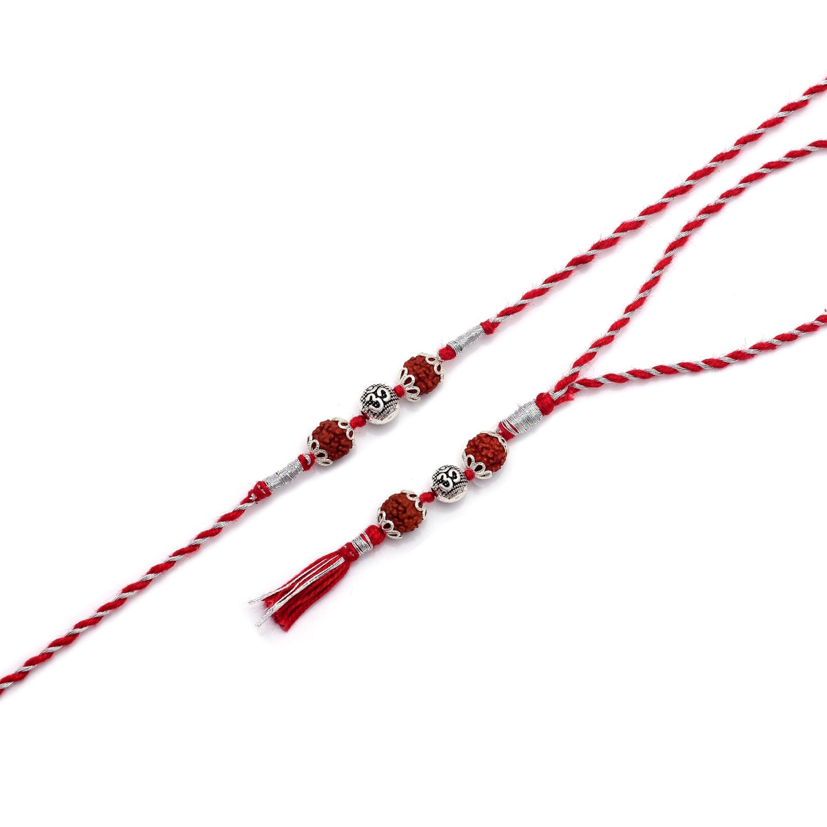 Combo of Silver Alloy Rudraksh Om Thread Rakhi for Bhaiya Bhabhi Couple Rakhi - Bangles And Bracelets