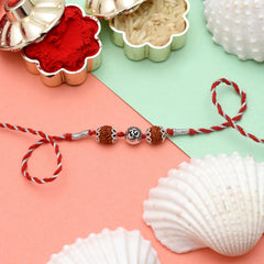 Combo of Silver Alloy Rudraksh Om Thread Rakhi for Bhaiya Bhabhi Couple Rakhi - Bangles And Bracelets