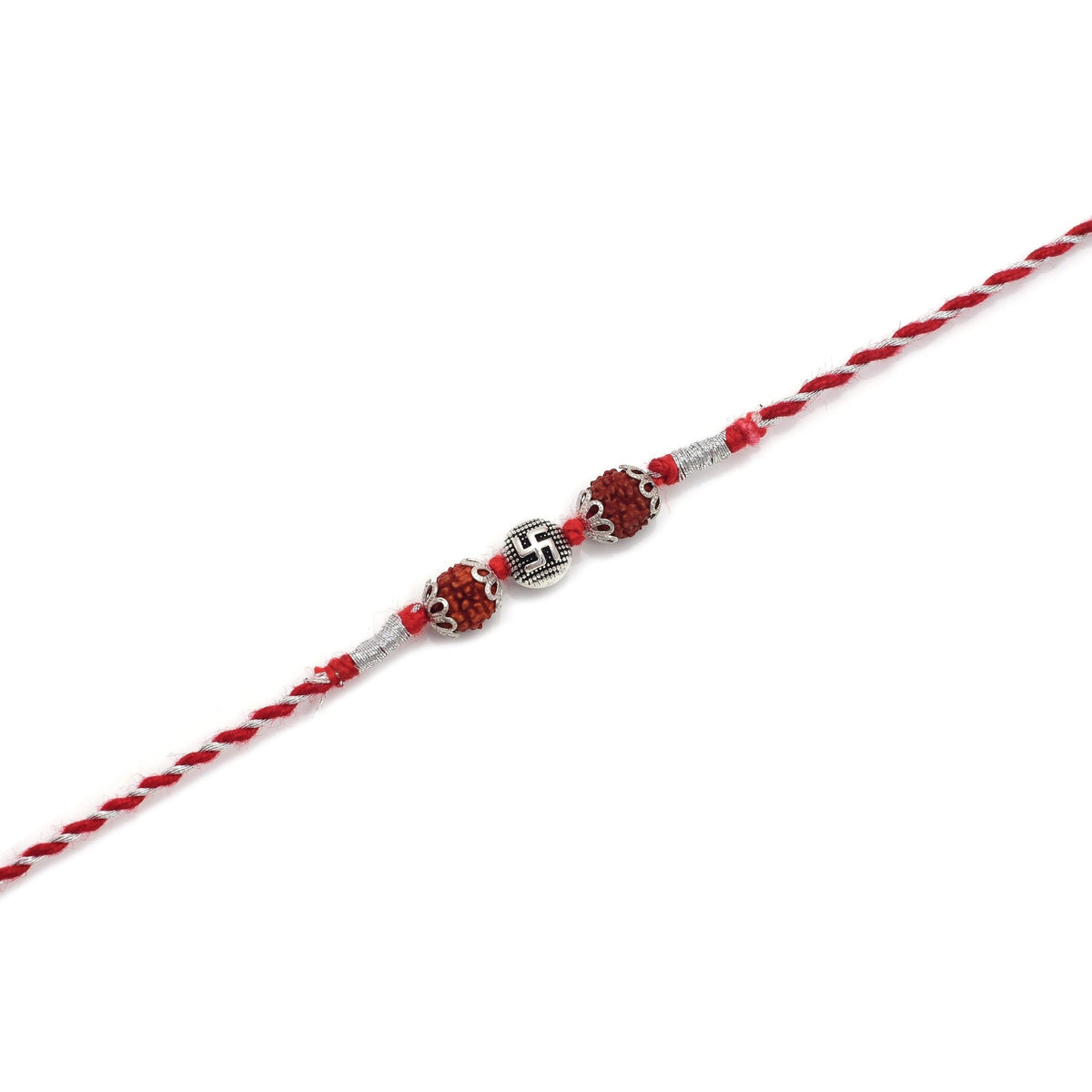 Combo of Silver Alloy Rudraksh Swastik Thread Rakhi for Bhaiya Bhabhi Couple Rakhi - Bangles And Bracelets