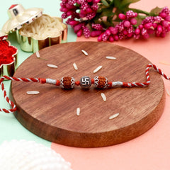 Combo of Silver Alloy Rudraksh Swastik Thread Rakhi for Bhaiya Bhabhi Couple Rakhi - Bangles And Bracelets