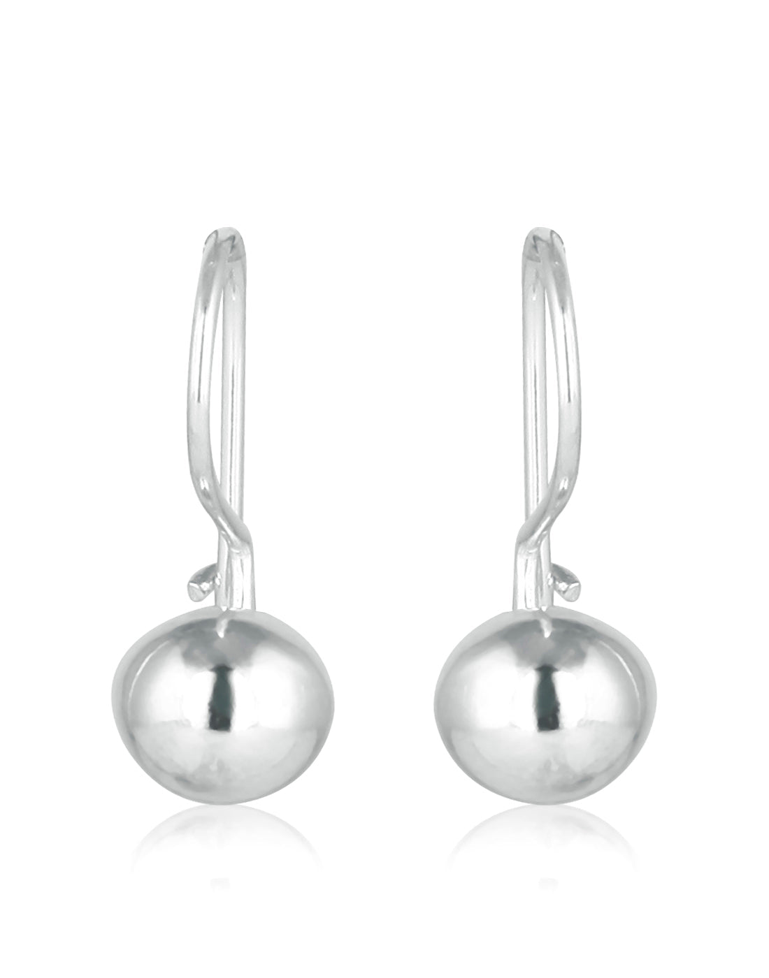 Dainty pair of Hollow Silver Ball with Shepherd's Hook 92.5 Sterling Silver Earrings - Danglers
