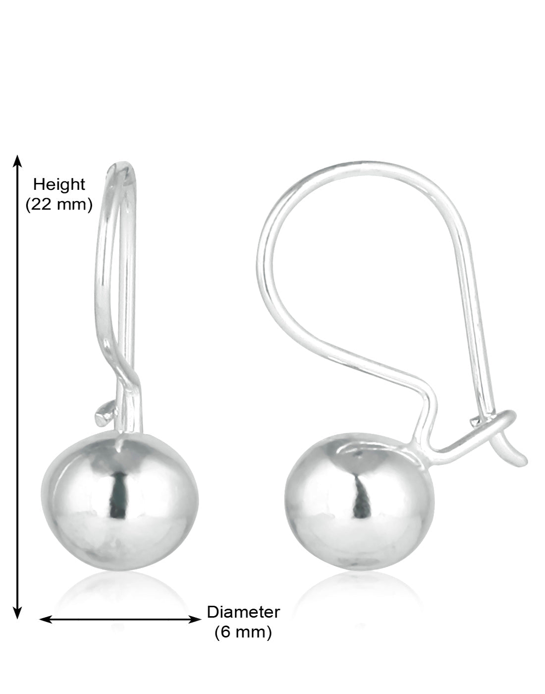 Dainty pair of Hollow Silver Ball with Shepherd's Hook 92.5 Sterling Silver Earrings - Danglers