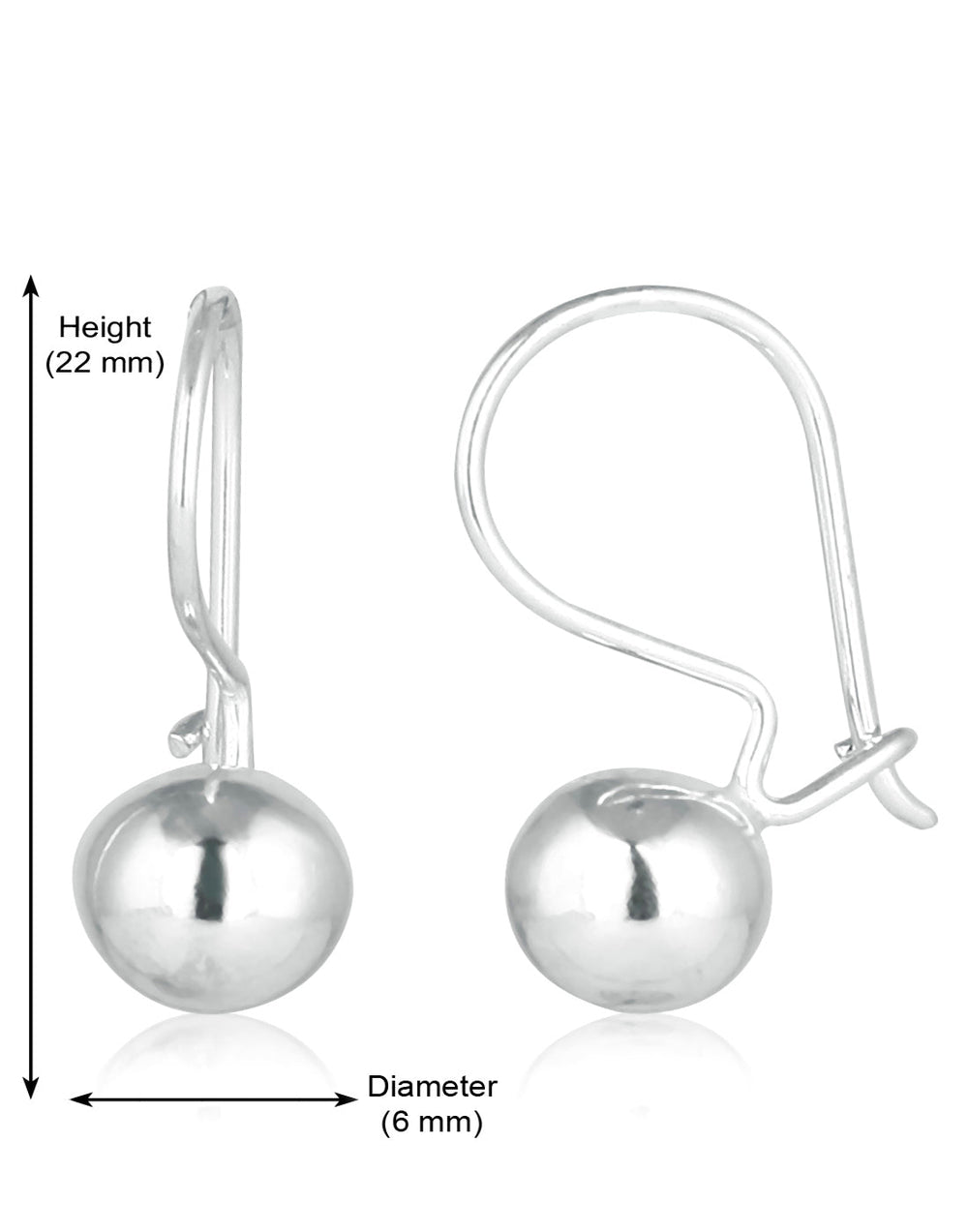 Dainty pair of Hollow Silver Ball with Shepherd's Hook 92.5 Sterling Silver Earrings - Danglers