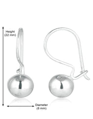Dainty pair of Hollow Silver Ball with Shepherd's Hook 92.5 Sterling Silver Earrings - Danglers
