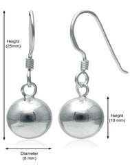 Designer 8 mm Round Ball Earrings in Pure 92.5 Sterling Silver Ear Wire - Danglers