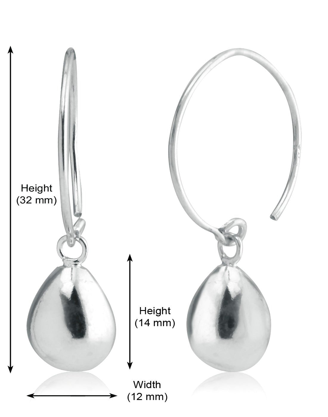 Designer Drop Earrings in Open Loop in Pure 92.5 Sterling Silver - Danglers