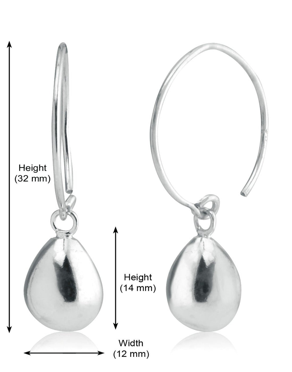 Designer Drop Earrings in Open Loop in Pure 92.5 Sterling Silver - Danglers