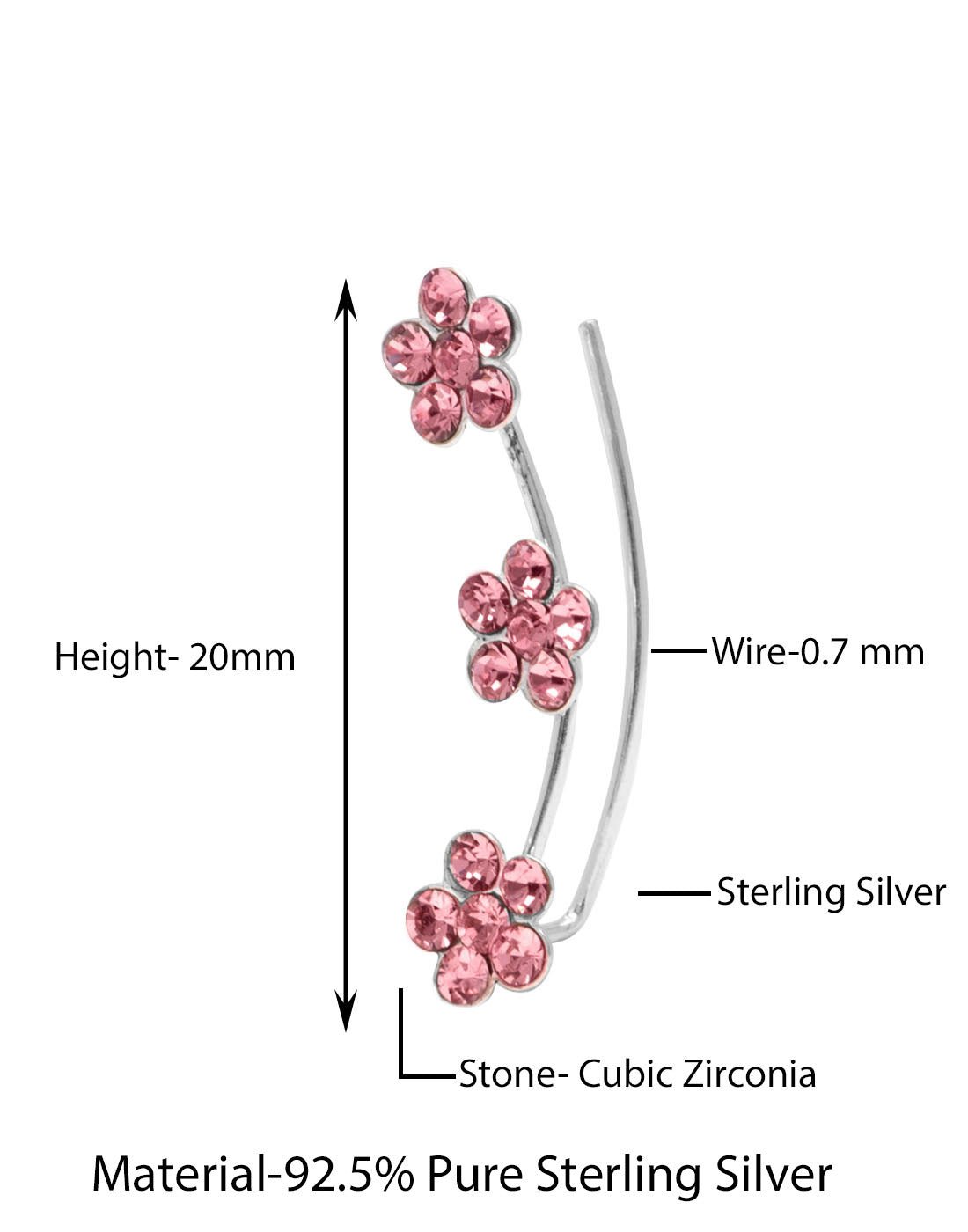 Designer Ear Climbers Crawlers in 92.5 Silver and Pink Cubic Zirconia - Studs