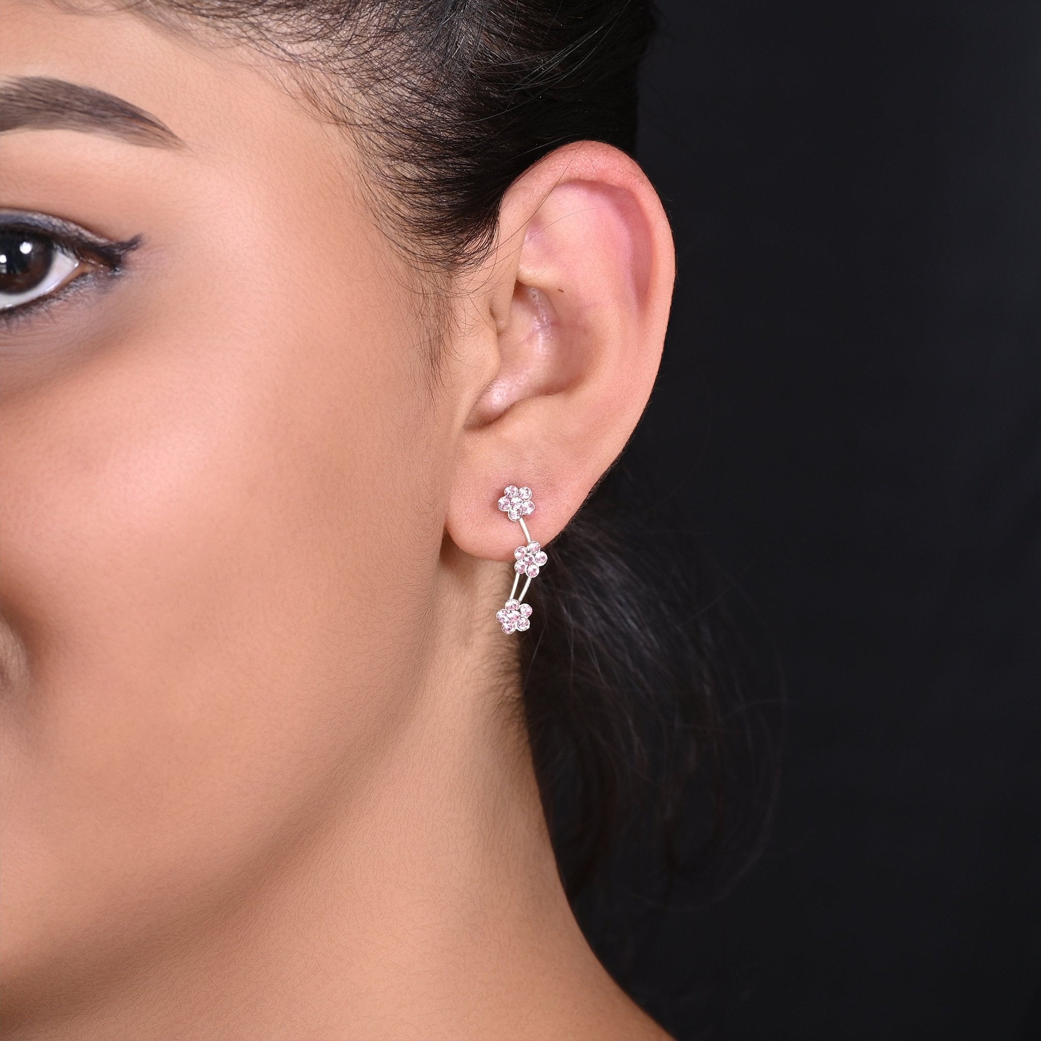 Designer Ear Climbers Crawlers in 92.5 Silver and Pink Cubic Zirconia - Studs
