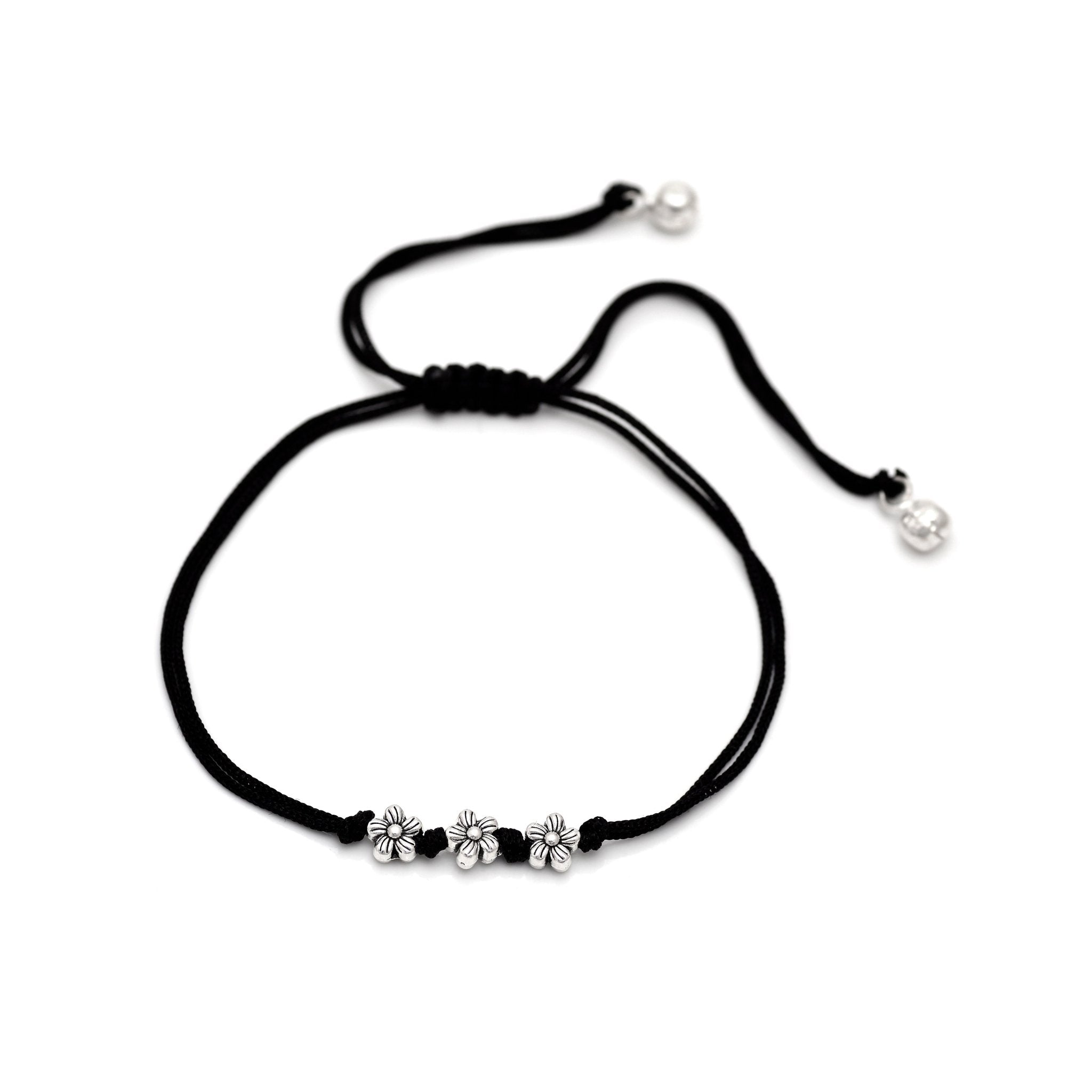 Designer Flower Anklet with Adjustable Black Thread - Anklets