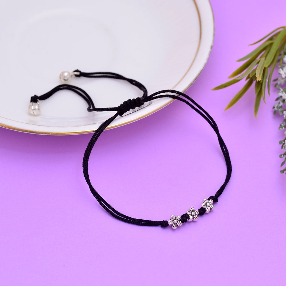 Designer Flower Anklet with Adjustable Black Thread - Anklets