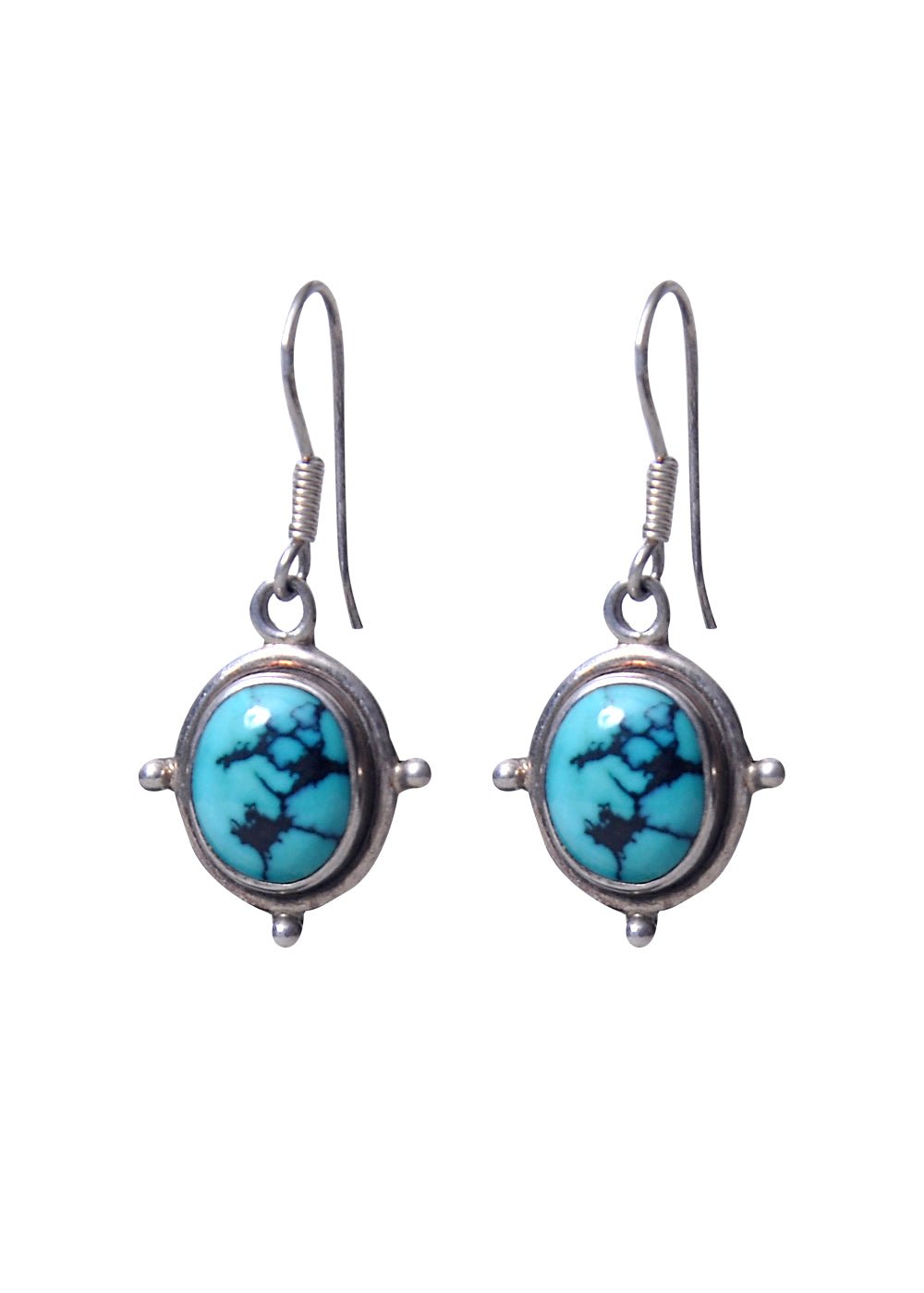 Designer Hanging Earrings with Blue Turquoise Stone in 92.5 Sterling Silver - Danglers
