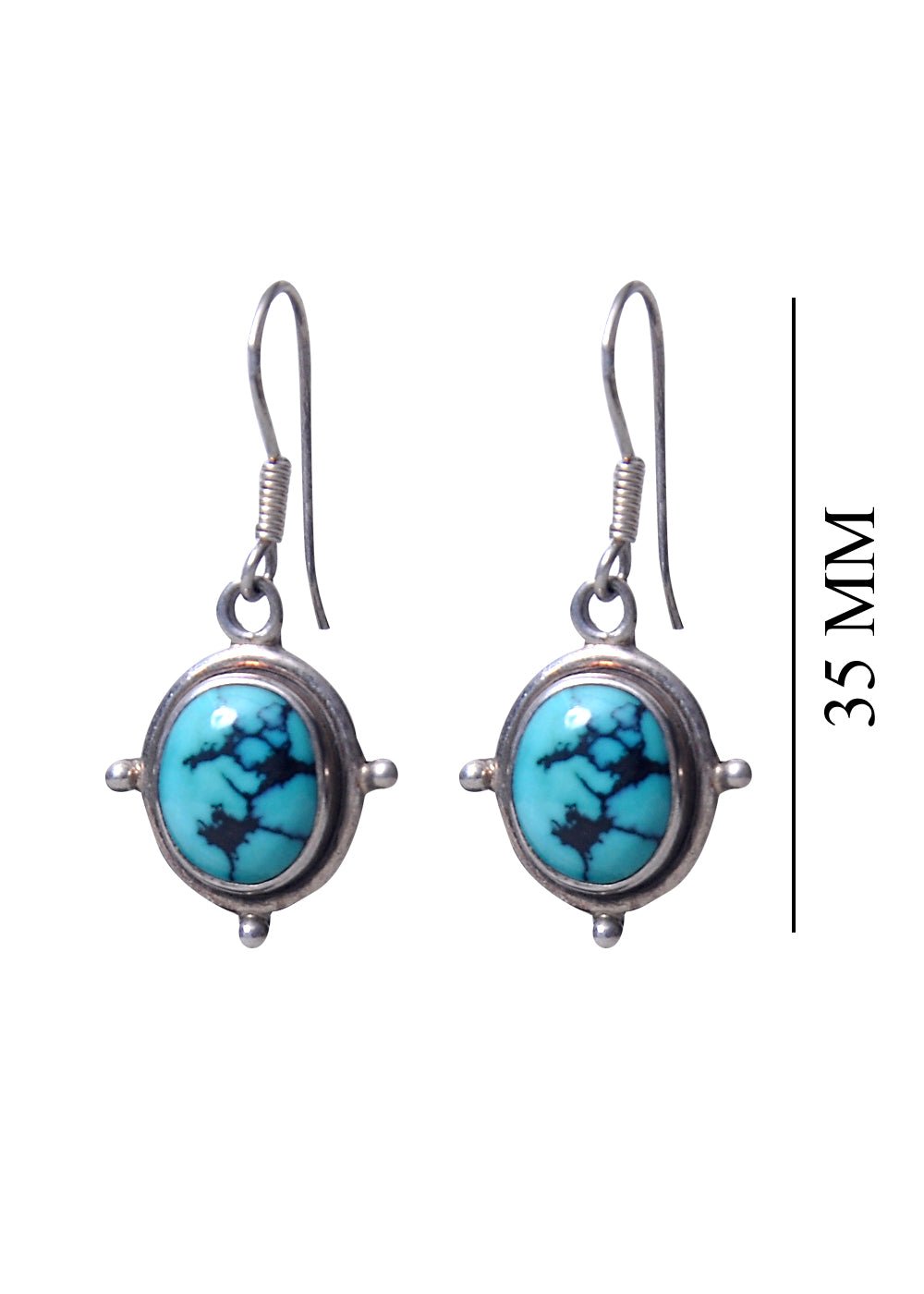 Designer Hanging Earrings with Blue Turquoise Stone in 92.5 Sterling Silver - Danglers