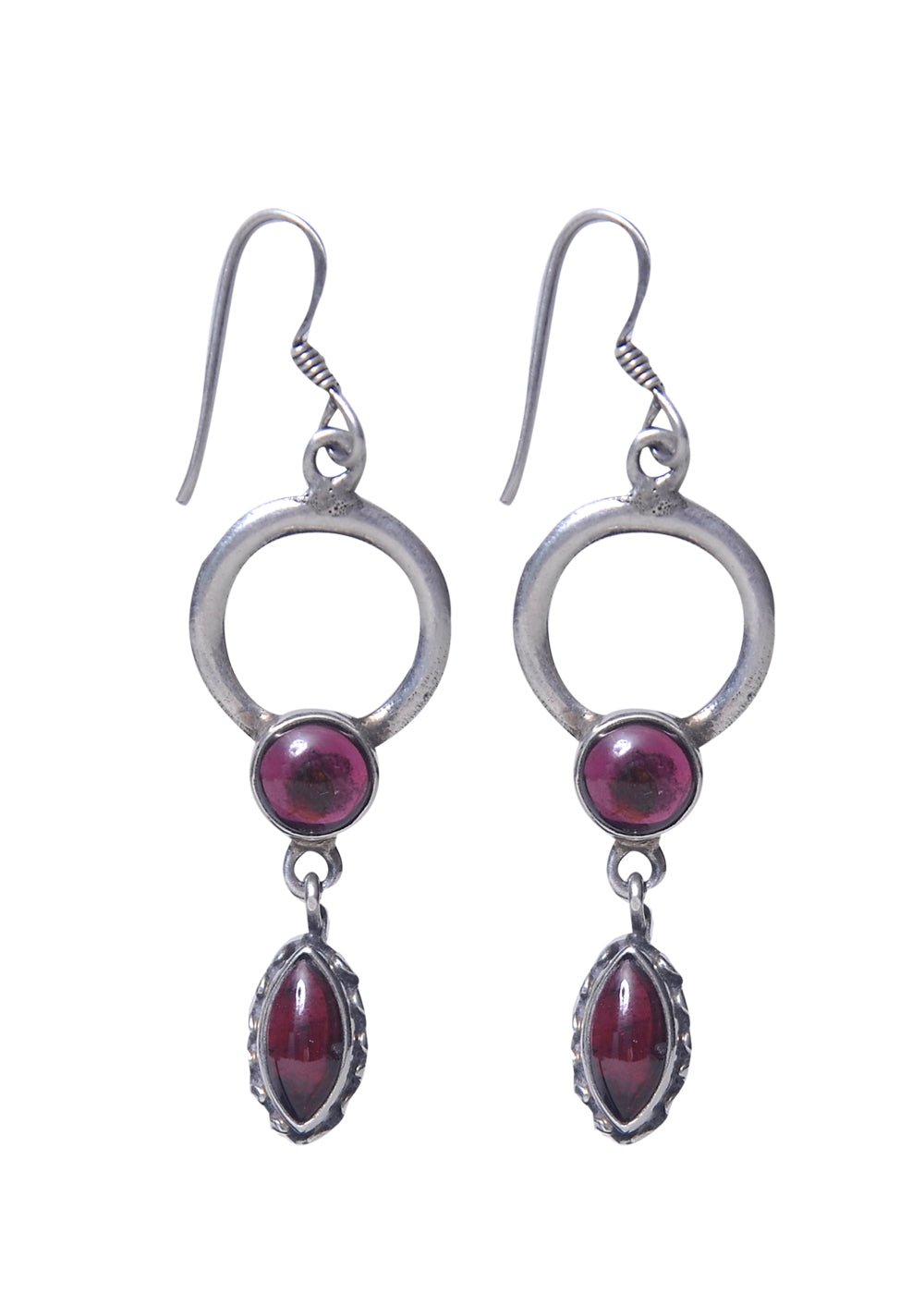 Designer Hanging Earrings with Garnet Stone in 92.5 Sterling Silver - Danglers