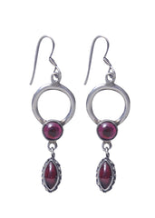 Designer Hanging Earrings with Garnet Stone in 92.5 Sterling Silver - Danglers