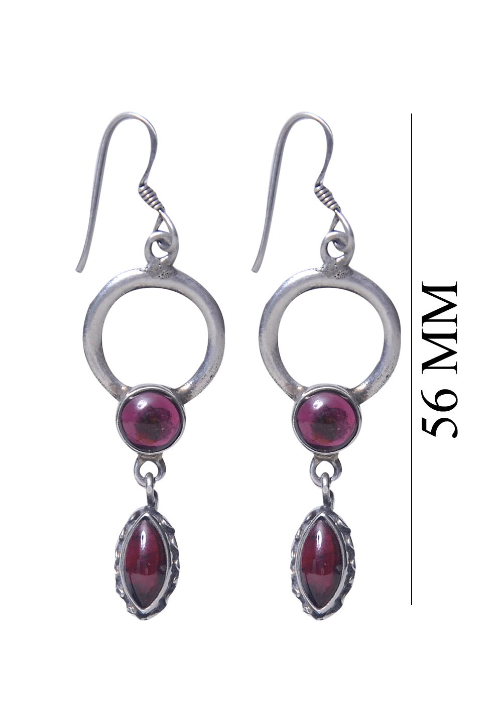 Designer Hanging Earrings with Garnet Stone in 92.5 Sterling Silver - Danglers